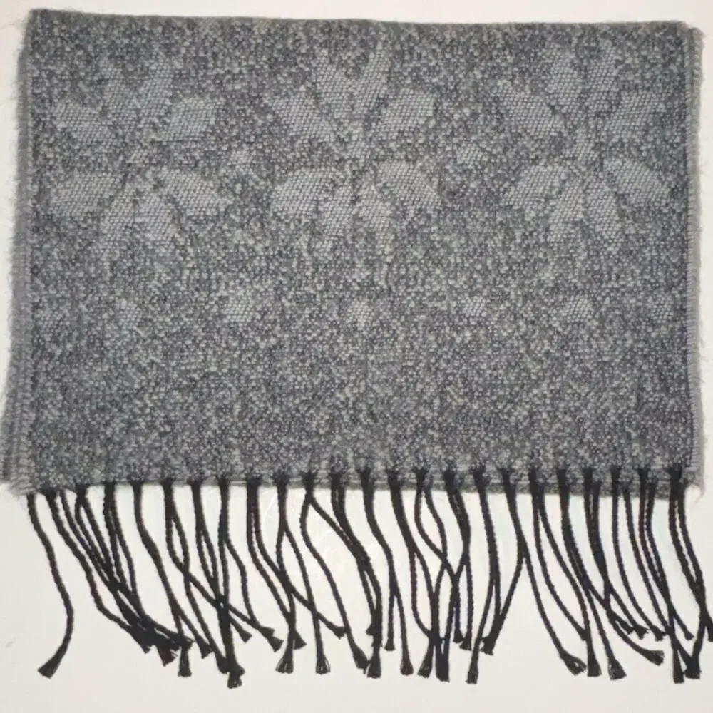NWT Cejon Women's Gray Scarf Snowflake Pattern Heather Gray w/ fringe wrap scarf